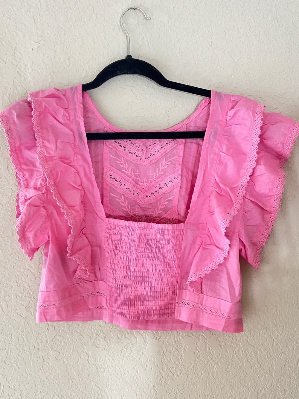 Altar'd State Pink Eyelet Ruffle Flutter Top - Picture 3 of 5